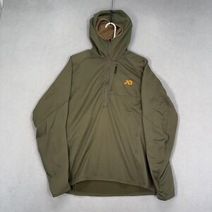 First Lite Klamath Hoodie Mens XL Green Grid Fleece 1/2 Zip Pullover Hunting